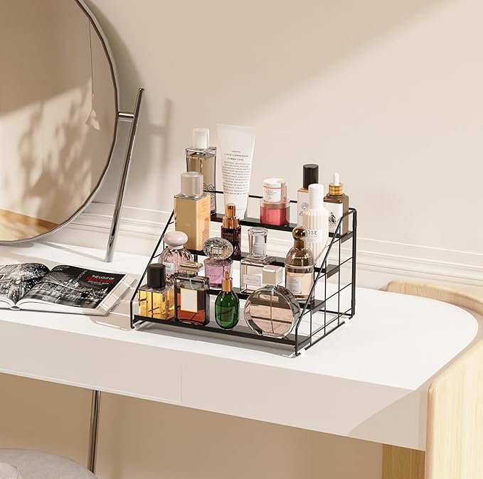 Spice Rack Organizer for Cabinet, 4 Tiered Spice Rack Organizer, Tiered Adjustable Spice Shelf for Kitchen Countertop Organization, Bright Black
