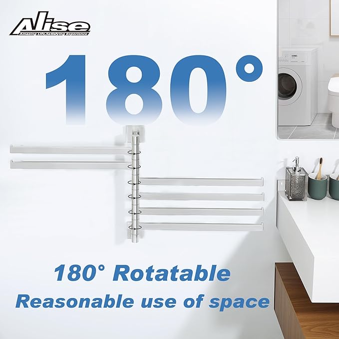 Alise 6 Arm Swivel Towel Rack, Swivel Towel Bar Brushed Nickel, 13.6 Inch | Space Saving Swing Arm Towel Rack for Bathroom Kitchen Outdoor, 180° Rotating, SUS304 Stainless Steel