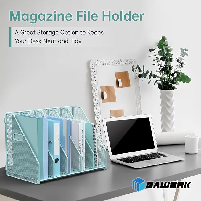 MINDEPOT Desk File Organizer Folder Holder with 5 Vertical for Office, Blue
