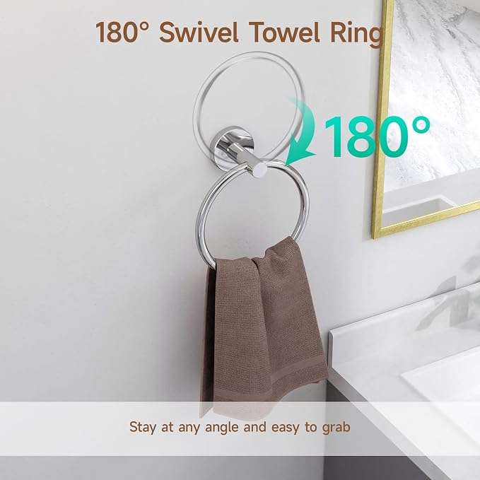USHOWER 8PCS Polished Chrome Bathroom Hardware Set, 24-Inch Towel Bar Set | Durable SUS304 Stainless Steel Bathroom Accessories Set, Towel Racks for Bathroom Wall Mounted, Modern Home Decor