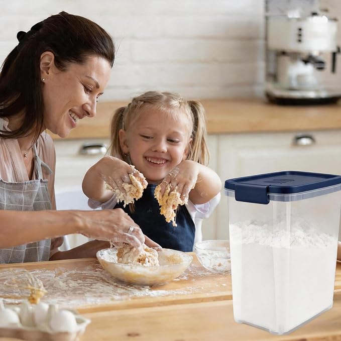 Tight-Lock Rice Container 10-15 Lbs, Airtight Flour Container Dry Food Bin | Plastic Food Container with Scoop, Dry Food Storage Bin Dispenser for Cereal, Sugar, Kitchen, Pantry Organizers and Storage