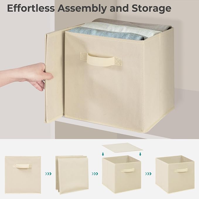 11x11 Inch Storage Bins Cubes, Fabric Foldable Storage Box, Collapsible Closet Organizer for Clothes, Blankets, Office, Bedroom, Living Room, Shelf Cabinet, Bookcase, Beige, 12 Pack