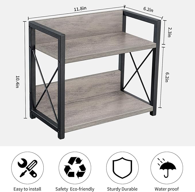 Giikin Countertop Shelf Organizer, 2 Tier Kitchen Spice Rack for Countertop, Wood Kitchen Counter Shelf for Home, Coffee Station Organizer (Grey,S)