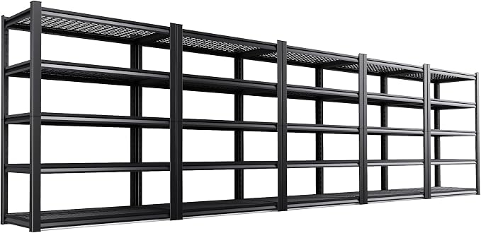 Set of 5 Garage Shelving Heavy Duty Storage Shelves, Adjustable Metal Shelving Unit, Utility Garage Organizer Shelf for Basement, Pantry, Warehouse, Supermarket, 35.4" Wx15.7 Dx71.2 H,Black
