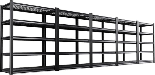 Set of 5 Garage Shelving Heavy Duty Storage Shelves, Adjustable Metal Shelving Unit, Utility Garage Organizer Shelf for Basement, Pantry, Warehouse, Supermarket, 35.4" Wx15.7 Dx71.2 H,Black