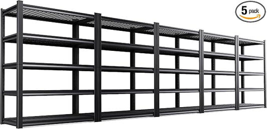 5-Pack Heavy Duty Garage Shelving for Garage, Warehouse & Workshop Storage Organization, 71" H x 35" W x 16" D Adjustable 5-Tier All Metal Wire Shelf for Tools, Storage Bins & Bulk Items