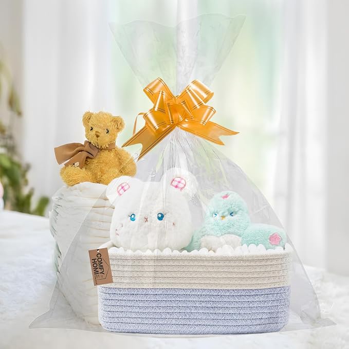 COMFY-HOMI 13" x 8.5" x 5.1" Storage Baskets for Organizing | Cotton Rope Woven Basket | Toy Storage Bin Box | Basket for Shelves, Closet Organizer Bin, Decorative Closet Shelf, 1 Pack