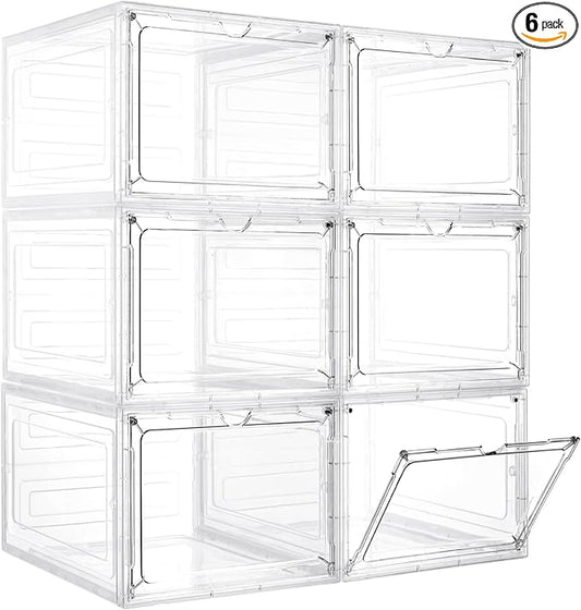 LXLXXL 6 Pack Storage Bins with Lids, 19 Qt Stackable Clear Storage Box | Stackable Storage Bins with Lid, Clear Acrylic Magnetic Door, Plastic Display Case, Organizer Box for Home Office Organizing