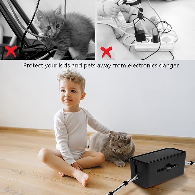 Cable Management Box,Cord Organizer for Home Office Cable Wire Hide,Black | Box for Desk Floor Cable Hide,Cable Box Organizer to Cover The Power Strip Cord Wires