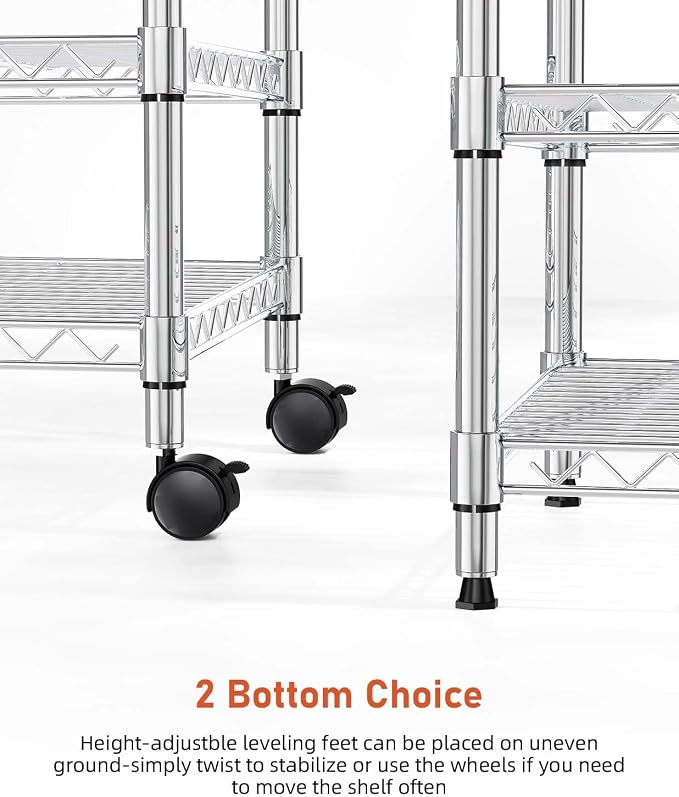Simple Deluxe Heavy Duty 3-Shelf Shelving Unit, 24.02" D x 13.78"W x 21.97" H, 3 Tier, Chrome