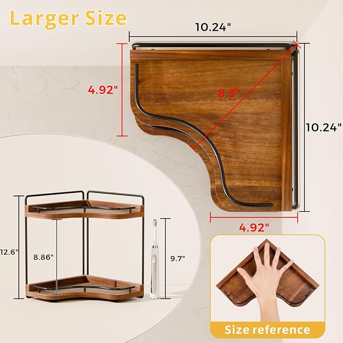 2-Tier Corner Bathroom Counter Organizer, Larger Size | Embedded Screw Holes, Sturdy & Stable, Oversized, Holds More, Vanity Shelf for Makeup & Skincare