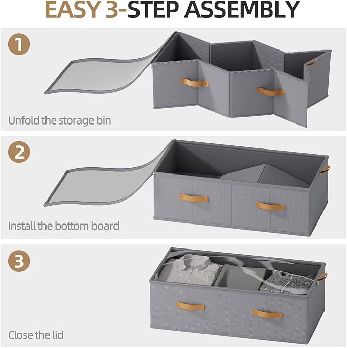 4 Pack Under Bed Storage Bins,10 Inch Tall, Light Gray, 31.5x15.8x10 inch | Underbed Clothes Storage Containers, Clear Window, For Closet, Bed Sheets and Blankets