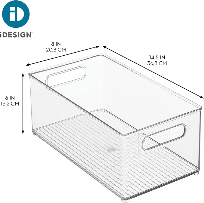 iDesign Kitchen Binz Stackable Organizer, 8" x 6" x 14.5", Clear | BPA-Free Plastic, Deep, With Handles