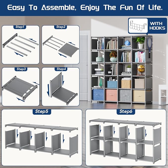 Mavivegue 20 Cube Book Shelf, Storage Organizer, Large DIY Bookcase, Metal Cube Bookshelf, Cubbies Closet Storage Organizer Shelves for Bedroom,Living Room,Home,Office