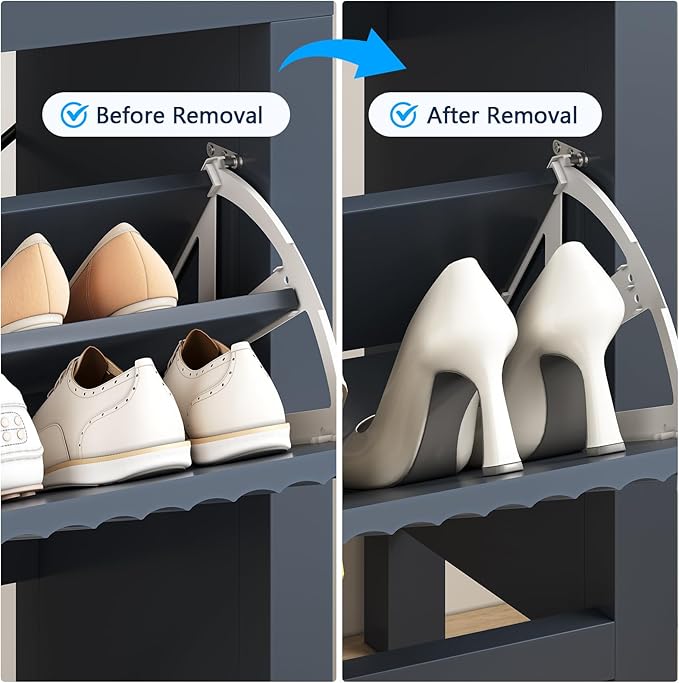 Fluted Shoe Cabinet Storage with 2 Flip Drawers for Entryway, Hallway | Narrow Shoe Rack Freestanding Shoe Organizer with Legs for Entryway，Hallway, Blue