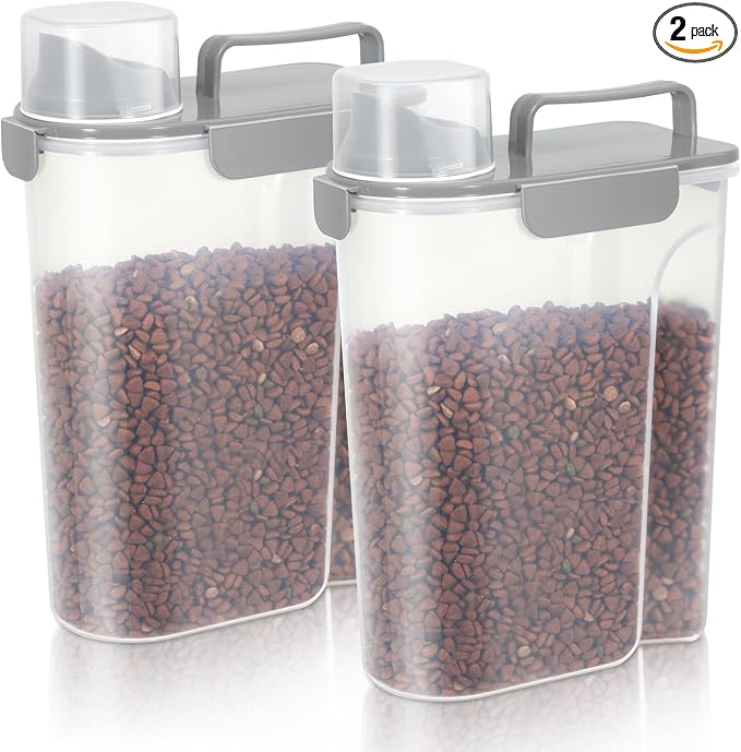 LEAWALK 5Lbs Airtight Cat Dog Food Storage Container With Upgraded Large Nozzle, BPA-Free Pet Food Storage Containers For Rice, Grain, Pet Food, Flour Dog Treat Storage-2Pack Grey