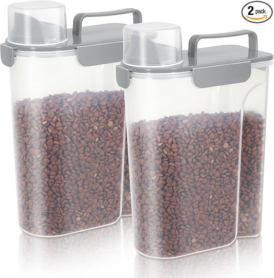 LEAWALK 5Lbs Airtight Cat Dog Food Storage Container With Upgraded Large Nozzle, BPA-Free Pet Food Storage Containers For Rice, Grain, Pet Food, Flour Dog Treat Storage-2Pack Grey