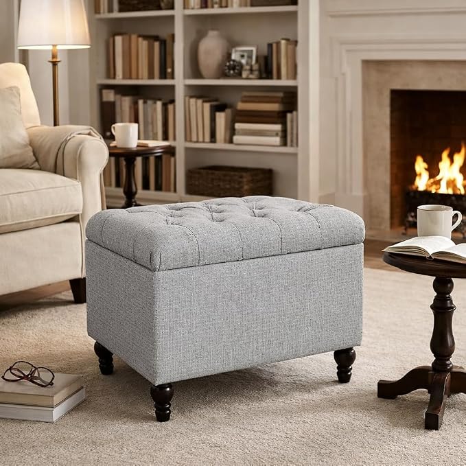 Spatial Order 24" Button Tufted Storage Ottoman - Pewter Gray