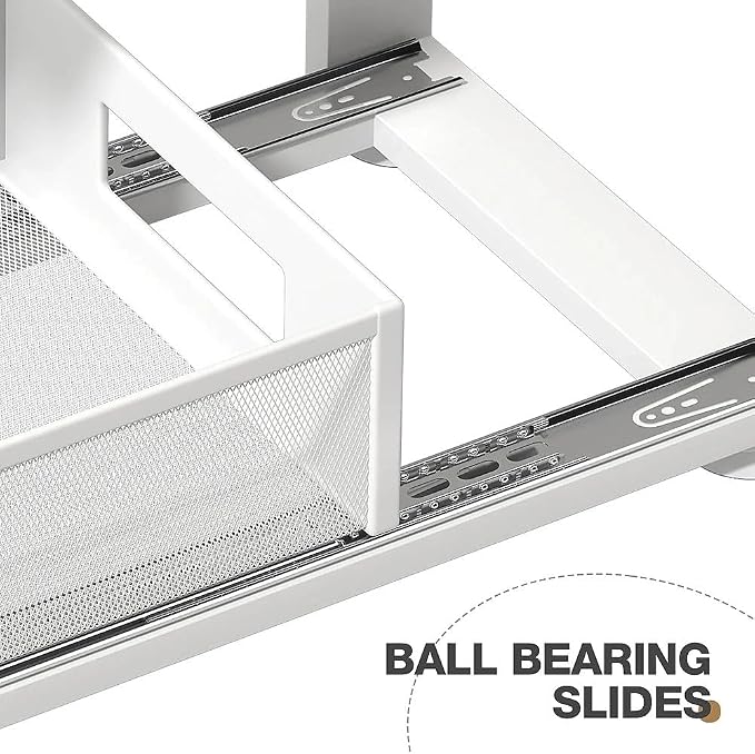 2 Pack 21.3IN-Depth Under Sink Organizer With Next-Gen Ball-Bearing Slides,2-Tier Pull Out Cabinet Storage,Height Adjustable Drawer Shelf for Bathroom,Kitchen,Laundry,Cabinet,Pantry-White