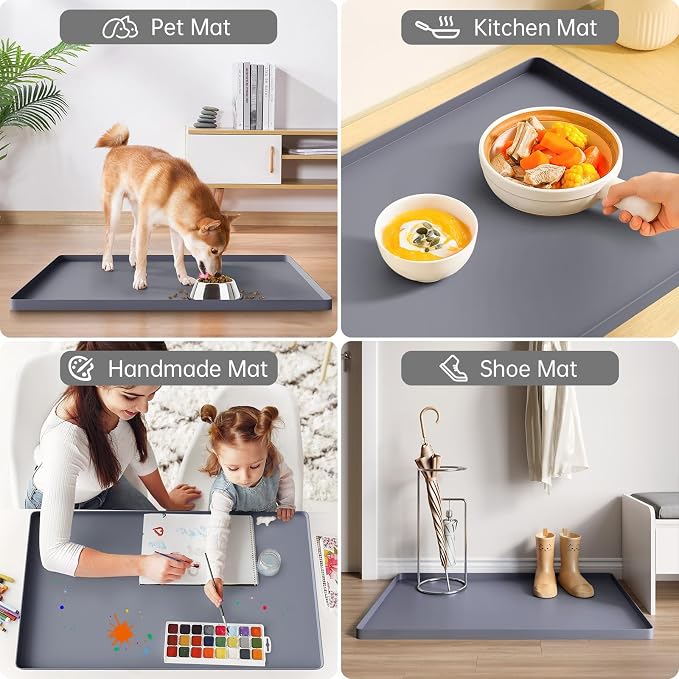 FLATO Waterproof Under Sink Mat 34" x 22" Shelf Liner for Kitchen and Bathroom, Cabinet Protector, Organizers and Storage, Flexible Silicone Drip Tray