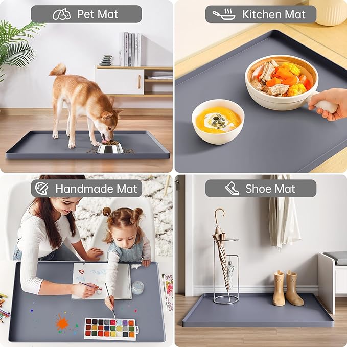 FLATO Waterproof Under Sink Mat 31" x 22" Shelf Liner for Kitchen and Bathroom, Cabinet Protector, Organizers and Storage, Flexible Silicone Drip Tray