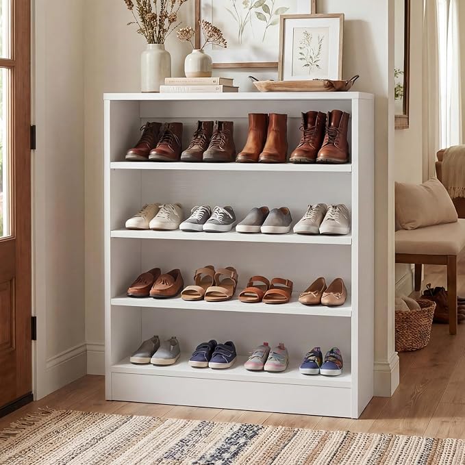 Shoe Cabinet, 5-Tier Modern Wood Shoe Storage Organizer, White | 3 Adjustable Shelves for Entryway, Multi-Purpose Display Shelf & Storage Cabinet for Living Room, Bedroom