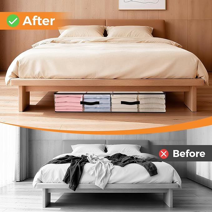 8 Pack Under Bed Storage Bags, 90L Foldable Clear Containers with Handles | Dual Zipper Storage Bins for Comforters, Bedding, Blankets, Closet Organizer for Clothes, Linen Sheets, Sweaters