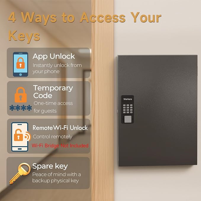 72 Key Lock Box Smart Key Organier Cabinet with Keypad & App for Office | Wall Mounted Lockbox use App, Custom & One Time Password, WiFi (Need W100 Bridge) Unlock for School, Office, Fleet, Hotel