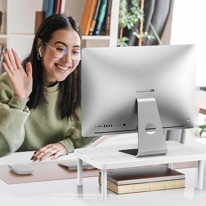 WALI Computer Monitor Stand for Desk, Adjustable Laptop Riser, Desk Monitor Stand Underneath Storage for Office, Home, School Supplies (PTT001-W), 1 Pack, White