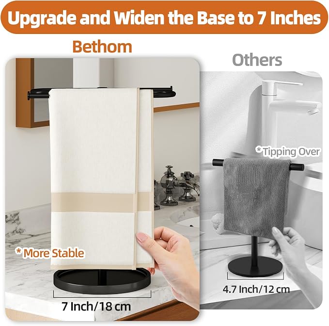 Bethom Hand Towel Holder Stand for Bathroom Countertop,S-Shape Bar,Black | Stainless Steel Hand Towel Racks Standing Holds 2 Towels for Kitchen