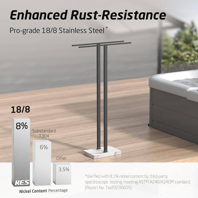 KES Standing Towel Rack, 37", Marble Base, 304 Stainless Steel, Matte Black | Equal-Height, Fits Large Bath Towels, 8.23 Lbs Weighted Marble Base, T-Shaped 18/8 Stainless Steel Rust Resistant, Bathroom