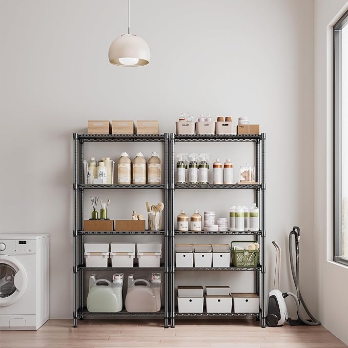 M MZG 1250 lbs 5 Tier Shelf Metal Storage Shelves Shelving Wire Rack Heavy Duty Closet Organizers for Garage Kitchen Bathroom Laundry Black 13.8" D x 35.4" W x 68.5" H