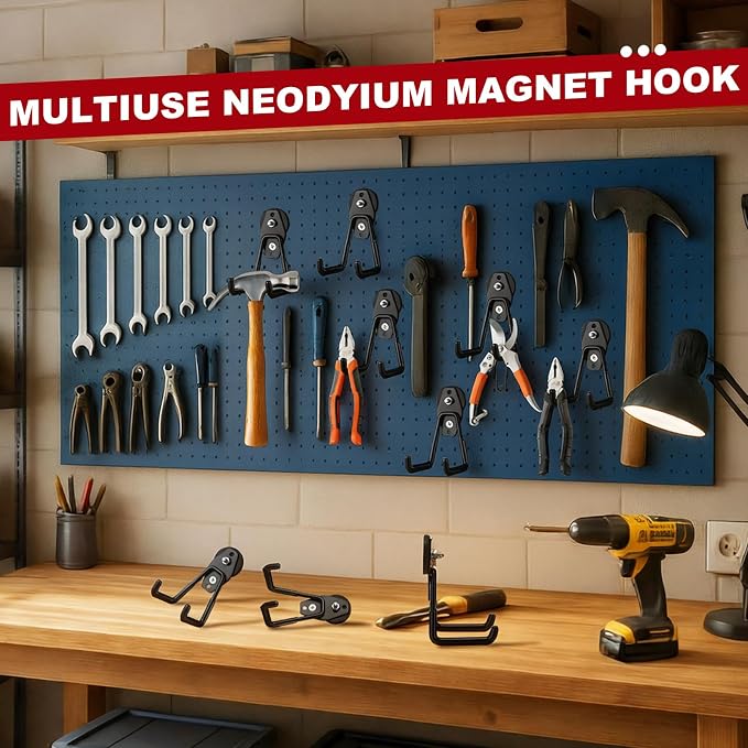 Landhoow 38 Pcs Large Magnetic Hooks Heavy Duty Garage Magnet Hooks Strong Storage Utility Magnetic Hangers with Anti Slip Rubber Coating for Indoor and Outdoor Hanging (Black)
