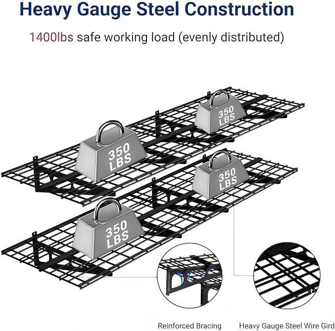 FLEXIMOUNTS 4-Pack 2x3ft Garage Shelving, 24"x72" Storage Shelves, Black | Heavy-Duty Garage Shelving Wall Mounted, 1400 lbs Load Capacity, Garage Wall Shelving for Garage, Workshop, Classic Series