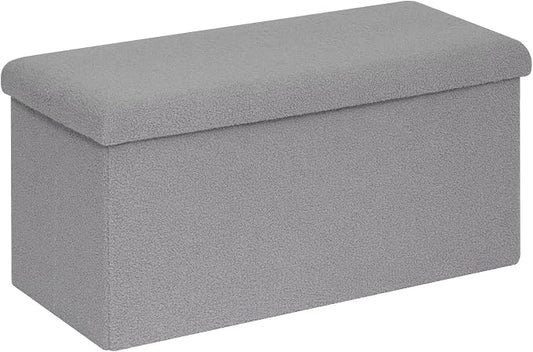 PINPLUS Folding Storage Ottoman Bench, Sherpa Ottoman with Storage, Large Long Shoes Bench Chest with Lid, Footrest for Living Room, Entryway, Grey 30'' x 15'' x 15''