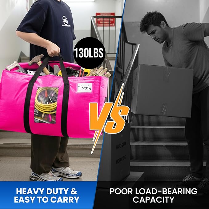 TAILI 10 Pack Pink Extra Large Moving Bags, Heavy Duty Totes with Visible Window, Wrap Around Handles, Ideal for Storage, Space-Saving