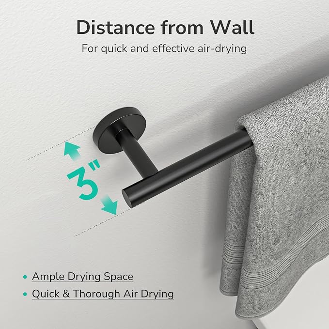 USHOWER Matte Black Towel Bar, 24-Inch Towel Rack for Bathroom Wall Mounted, Thicken SUS304 Stainless Steel Towel Rod Modern Home Decor (Total Length 26-Inch) (Pack of 2)