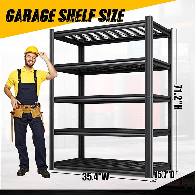 3-Pack Heavy Duty Garage Shelving for Garage, Warehouse & Workshop Storage Organization, 71" H x 35" W x 16" D Adjustable 5-Tier All Metal Wire Shelf for Tools, Storage Bins & Bulk Items