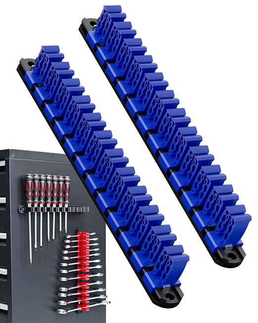 DEHOYI Magnetic Screwdriver Organizer and Wrench Organizer for Workshop, Garage | Heavy-Duty Tool Organizer with Magnet & Space-Saving Tool Holder | Gift for Father, Brother, Boyfriend (2 pcs, Blue)