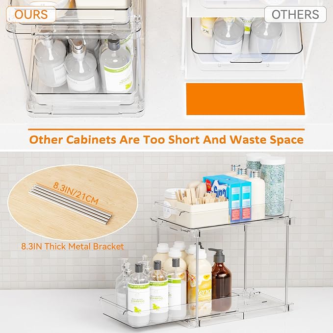2 Pack 10.6″ High Pull Out Medicine Cabinet Organizer for Vitamin,Pill Bottle and Supplement,2 Tier Slide out Under the Sink Organizer,Bathroom Vanity Storage and Cupboard Undersink Organizers