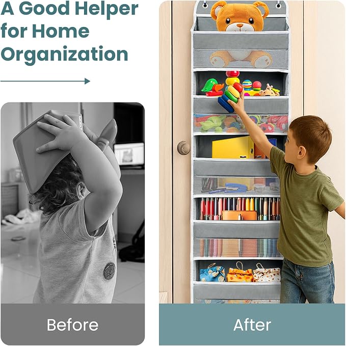 Over the Door Organizer with 10 Side Mesh Pockets,6 Shelf | 4 Shelf Capacity Hanging Behind the Door Kitchen Organizers&Storage Suitable for Storing Toys, Shoes, Towels, Grey