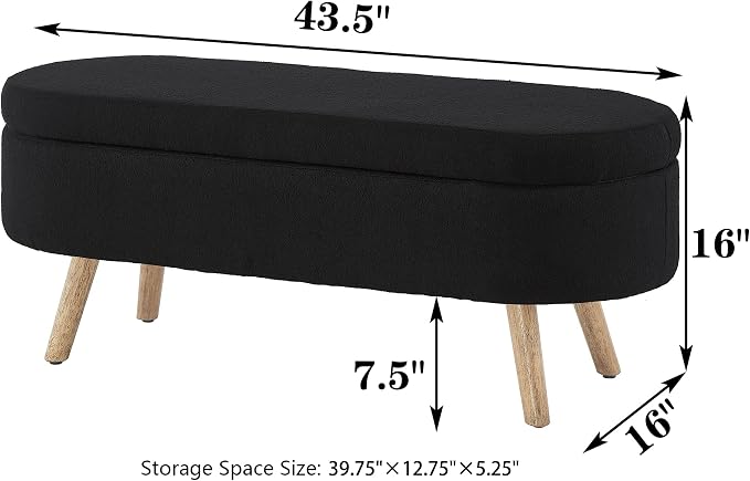 43.5" Ottoman with Storage, Storage Ottoman Bench with Safety Hinge, Boucle End of Bed Bench, Upholstered Entryway Bench for Bedroom, Living Room & Window, Holds up to 330 lb, Apricot