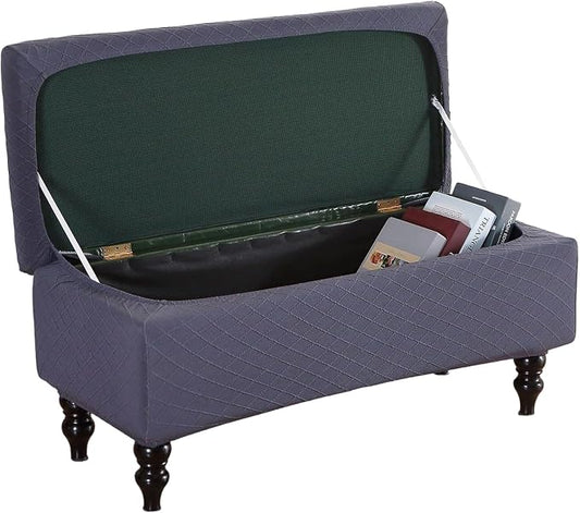 FUANGUI Ottoman Cover Slipcovers Rectangular Folding Stretch | Storage Bench Footrest Sofa Stool Covers Footstool Protector with Elastic Bottom, Removable Washable,Large