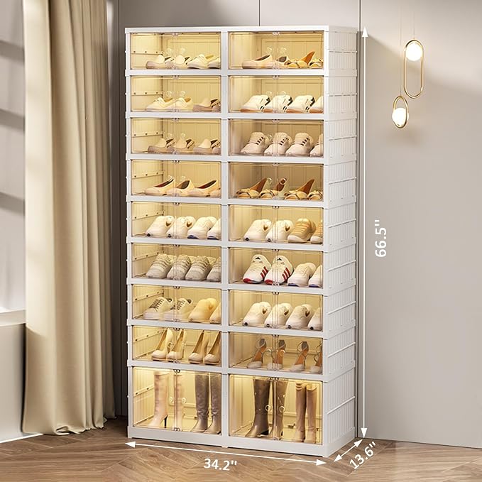 SYNCVIBE Collapsible Shoe Rack Organizer 9 Tiers-36 Pairs Foldable Shoe Cabinet with Doors, Large Plastic Folding Shoe Cabinet, Easy Assembly Shoe Shelves Organizer for Entryway, Living Room