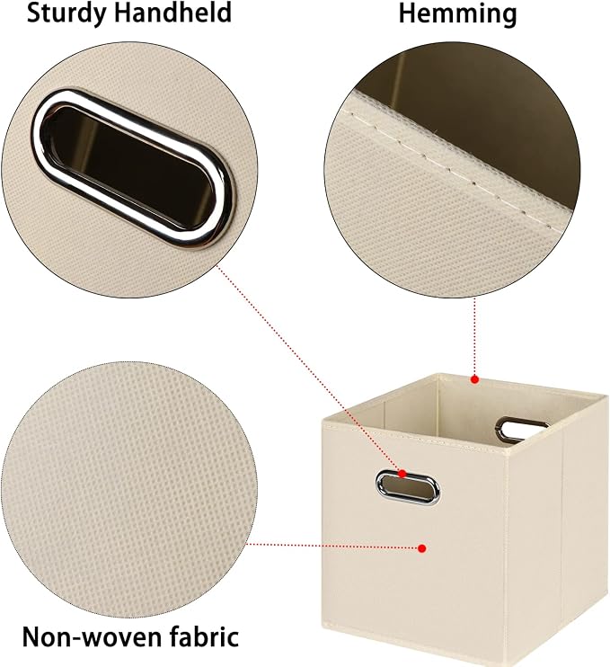 Black Foldable Storage Cubes Bins , Fabric Storage Box Cubes Organizer Baskets with Dual Handles for Home Organizer(Creamy-White)