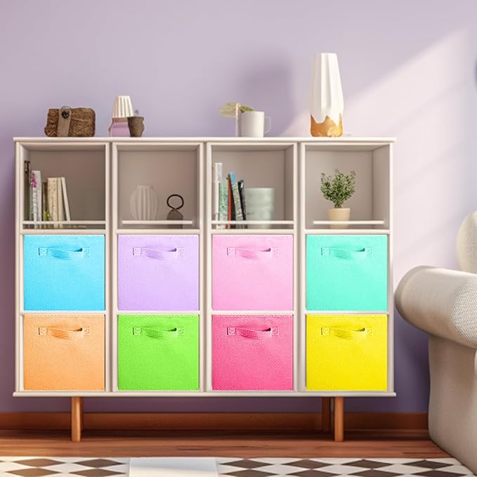 ShellKingdom Storage Bins, Foldable Fabric Storage Cubes, 8 Pack, 8 Colors | Cloth Organizer Drawer For Closet And Toys, 13 X 13 X 13 INCH, (Mix Colors)