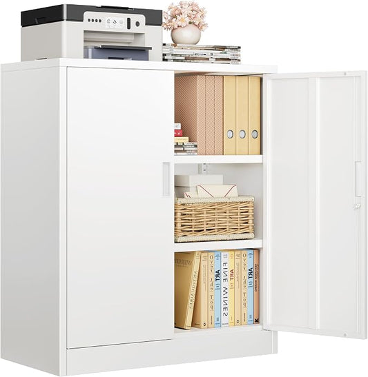 CJF Metal Storage Cabinet, 36" H Locking Storage Cabinet with Shelves and Doors for Home Office, Garage, Utility Room, Entryway(White)