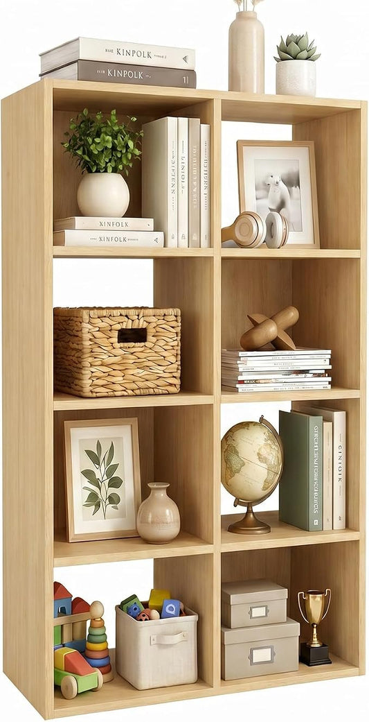 WannabeMyself【Sturdy Build&Easy Assembly】8 Cube Storage Organizer with Anti-Tipping Kits,Reversible Open Back Book Shelf, Bookcase for Living Room,Bedroom,Entrance Hall,Office,24.1×11.4×47.7,Oak Color