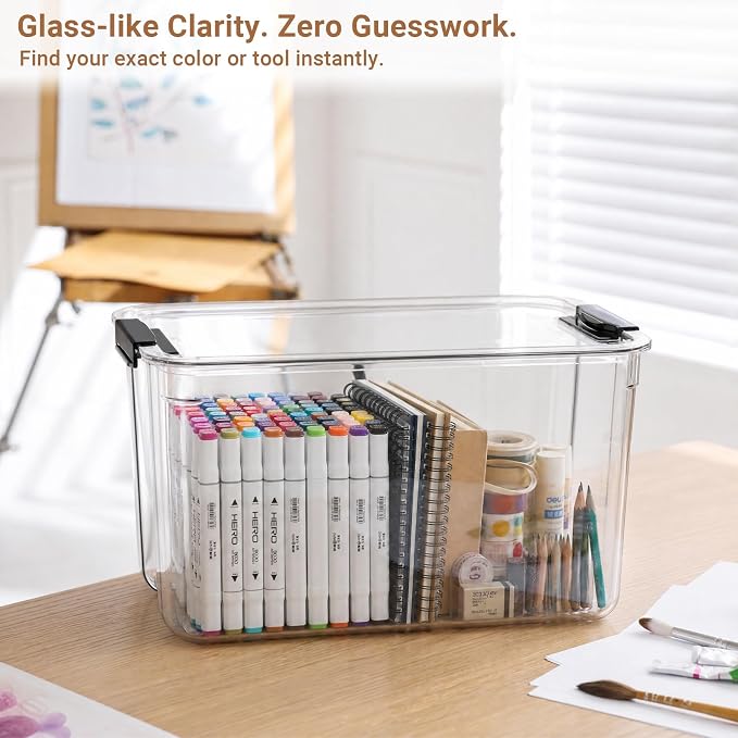 108Qt Stackable Storage Bins with Lids,Clear Latching Organizer Boxes,4Pack | Craft Box with Buckle Clips, Dustproof Durable Storage Containers for Closet Organization, for Office, Arts & Crafts Supplies