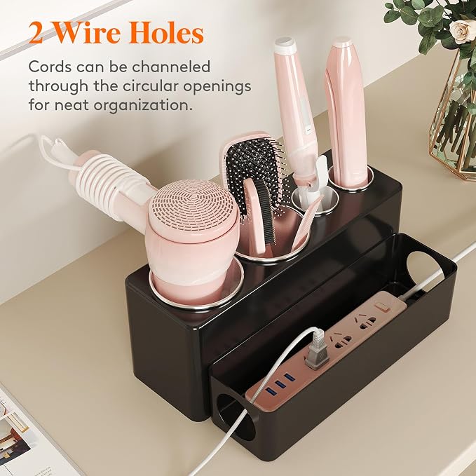 Lifewit Hair Tool Organizer Dryer Holder Countertop with 4 Cups, Black | 4 Stainless cups Tools Organizer, Acrylic body Hair Product Storage for Curling Iron, Brush, Straightener, Bathroom